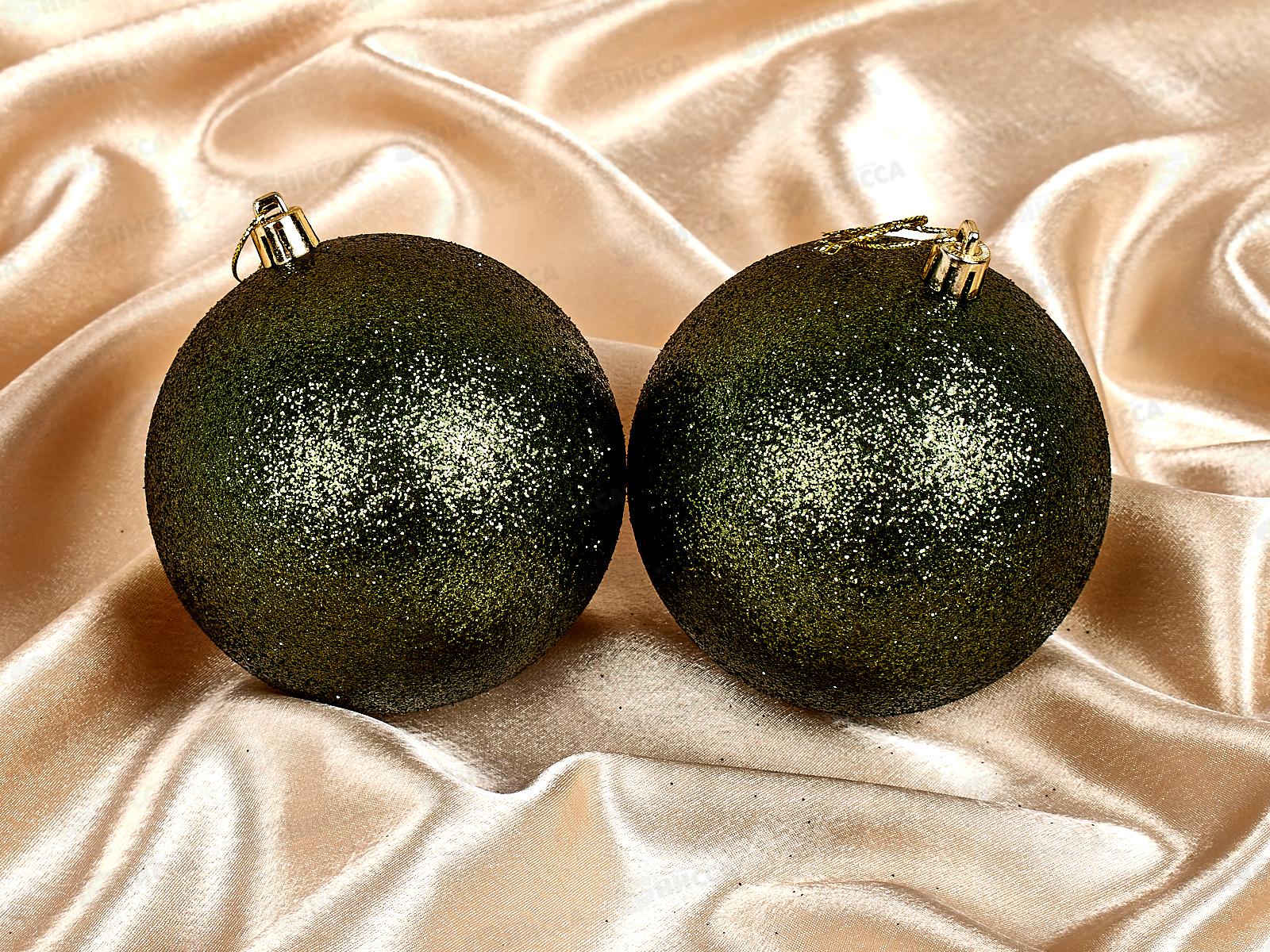 Набор елочных шаров 2шт &quotГлиттер&quot 10см изумруд 201-1434