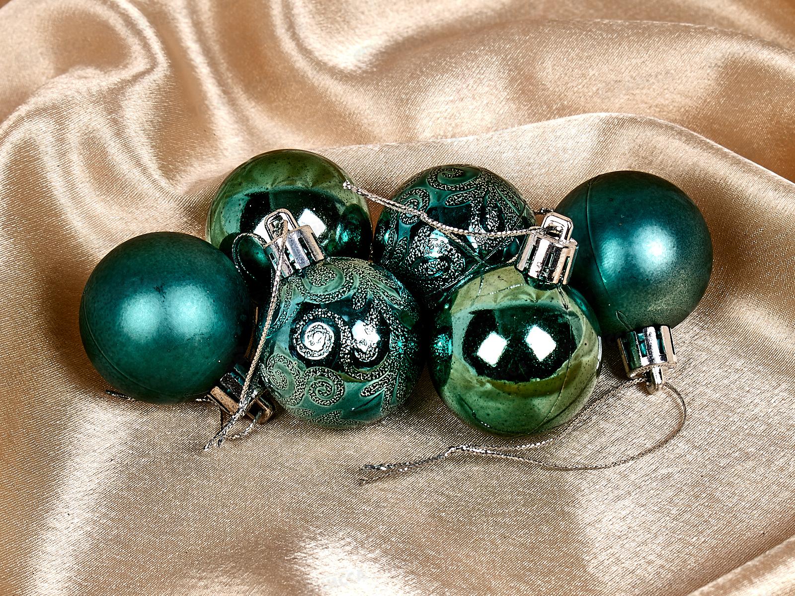 Набор елочных шаров 6шт &quotМикс фактур&quot 4см темный нефрит 652-267