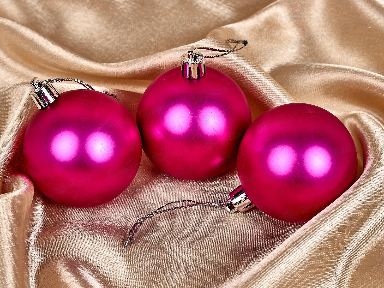 Набор елочных шаров 3шт &quotМатовый&quot 6см фуксия 183-873