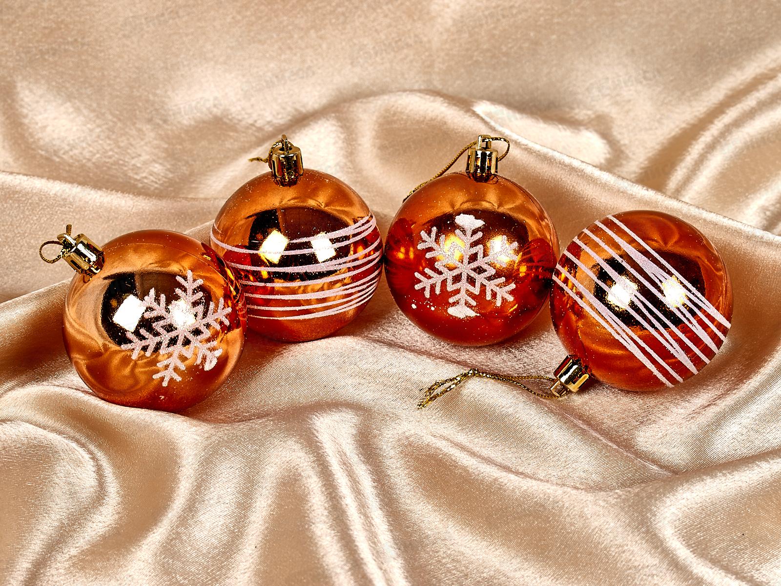 Набор елочных шаров 4шт &quotСнежные нити&quot 6см оранж/белый 201-1628