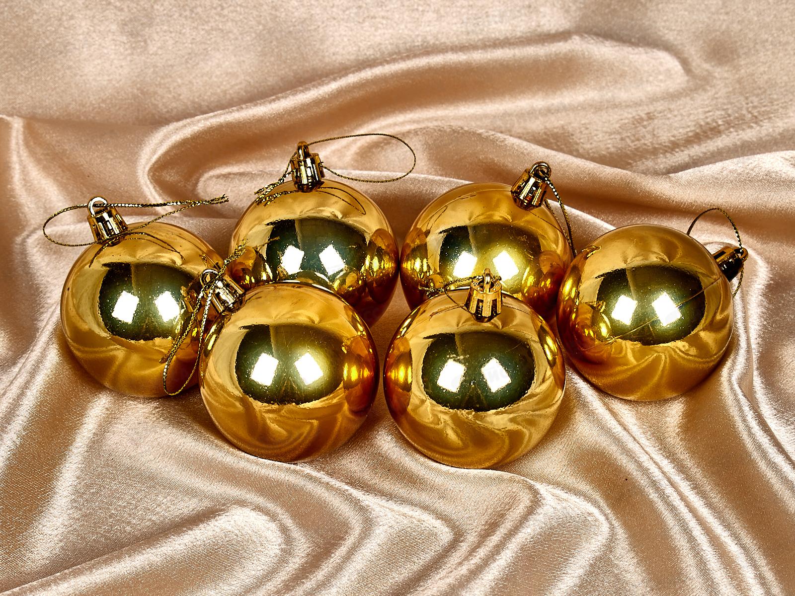 Набор елочных шаров 6шт &quotГлянец&quot 6см золотой 201-1705