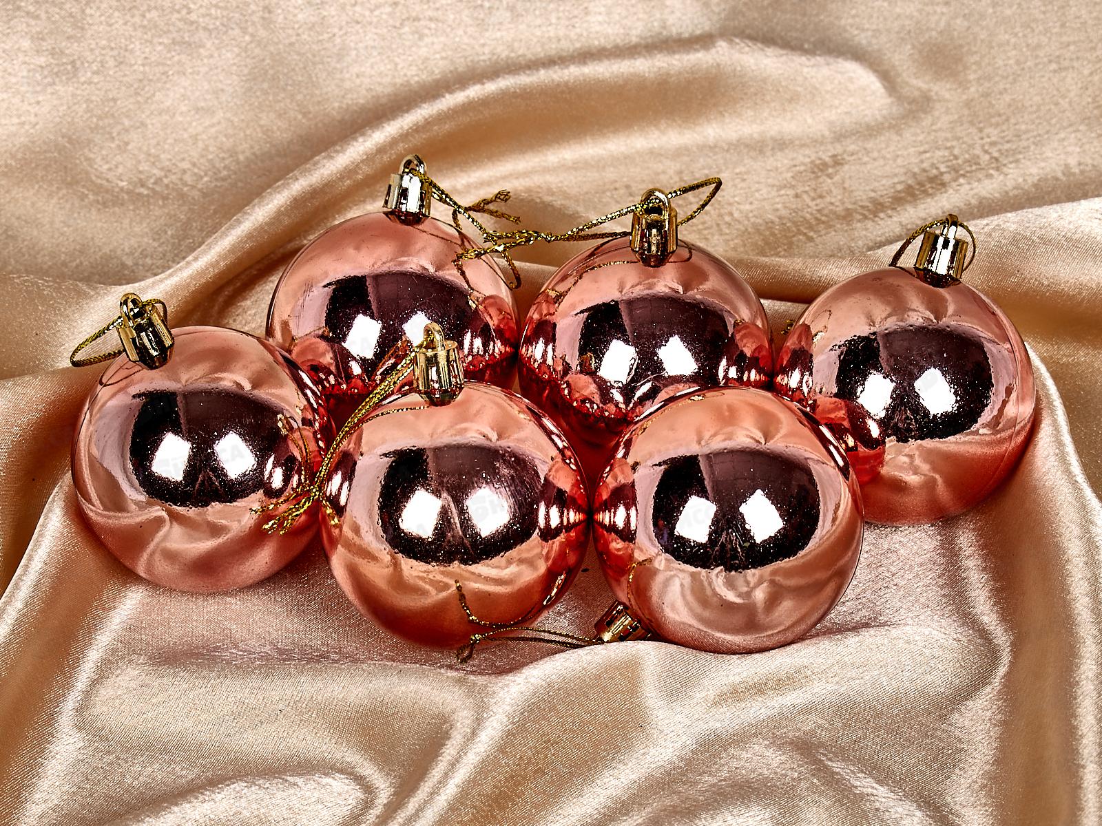 Набор елочных шаров 6шт &quotГлянец&quot 6см розовое золото 201-1711