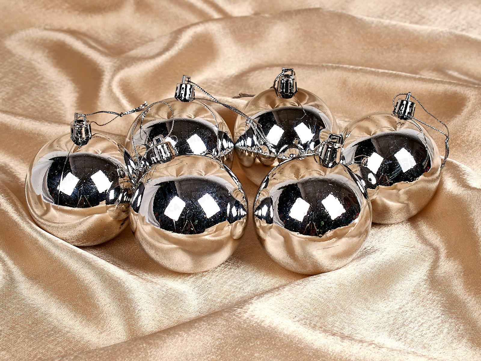Набор елочных шаров 6шт &quotГлянец&quot 6см серебро 201-1708
