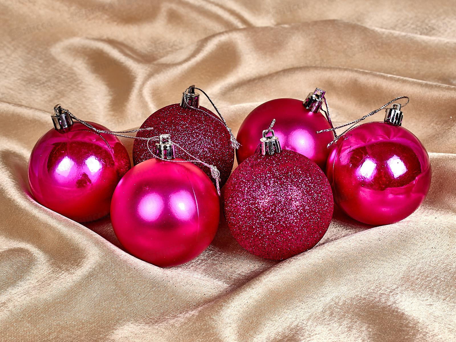 Набор елочных шаров 6шт &quotМикс фактур&quot 6см розовый 201-1733