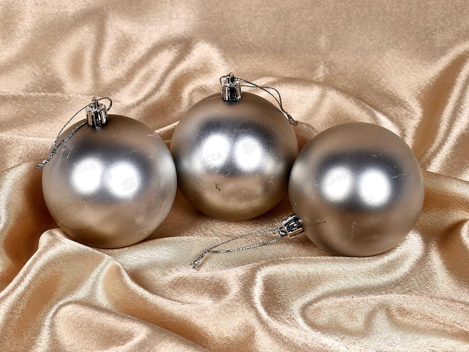 Набор елочных шаров 3шт &quotМатовый&quot 8см серебро 183-925