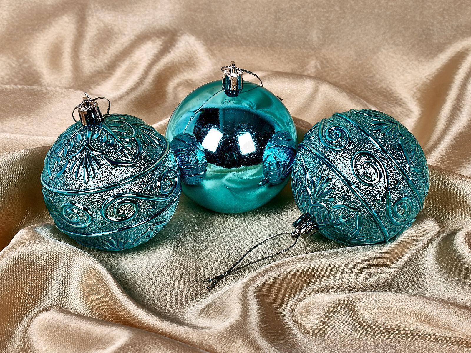 Набор елочных шаров 3шт &quotМикс фактур&quot 8см голубой 201-1287