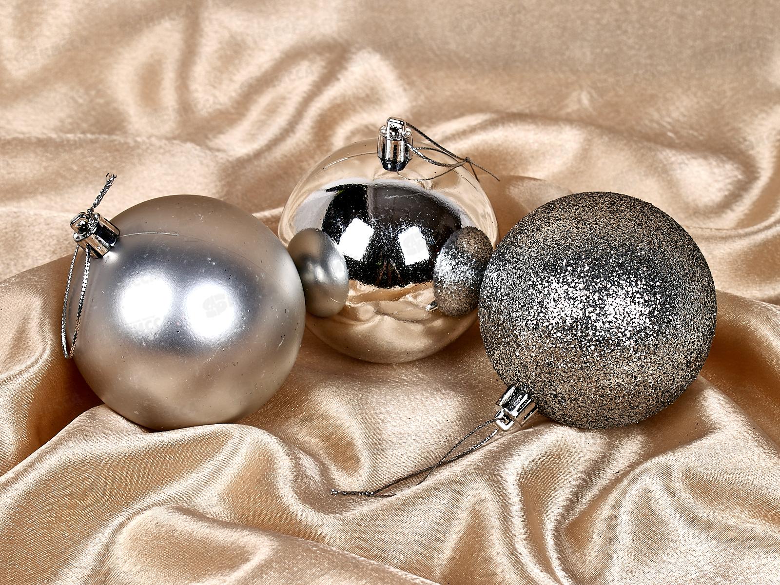 Набор елочных шаров 3шт &quotМикс фактур&quot 8см серебро 183-943