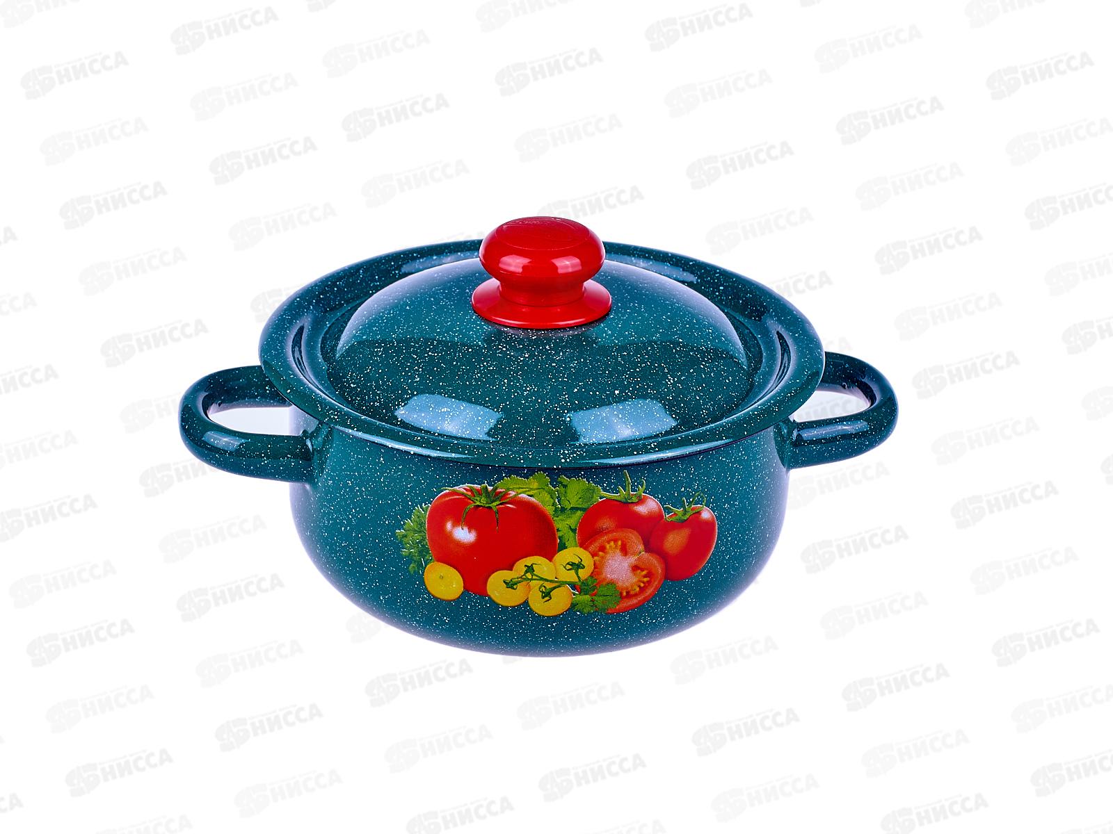 Кастрюля 1,5л цилиндрическая с декором Зелёный рябчик с пластмассовая кнопка С1607.3з