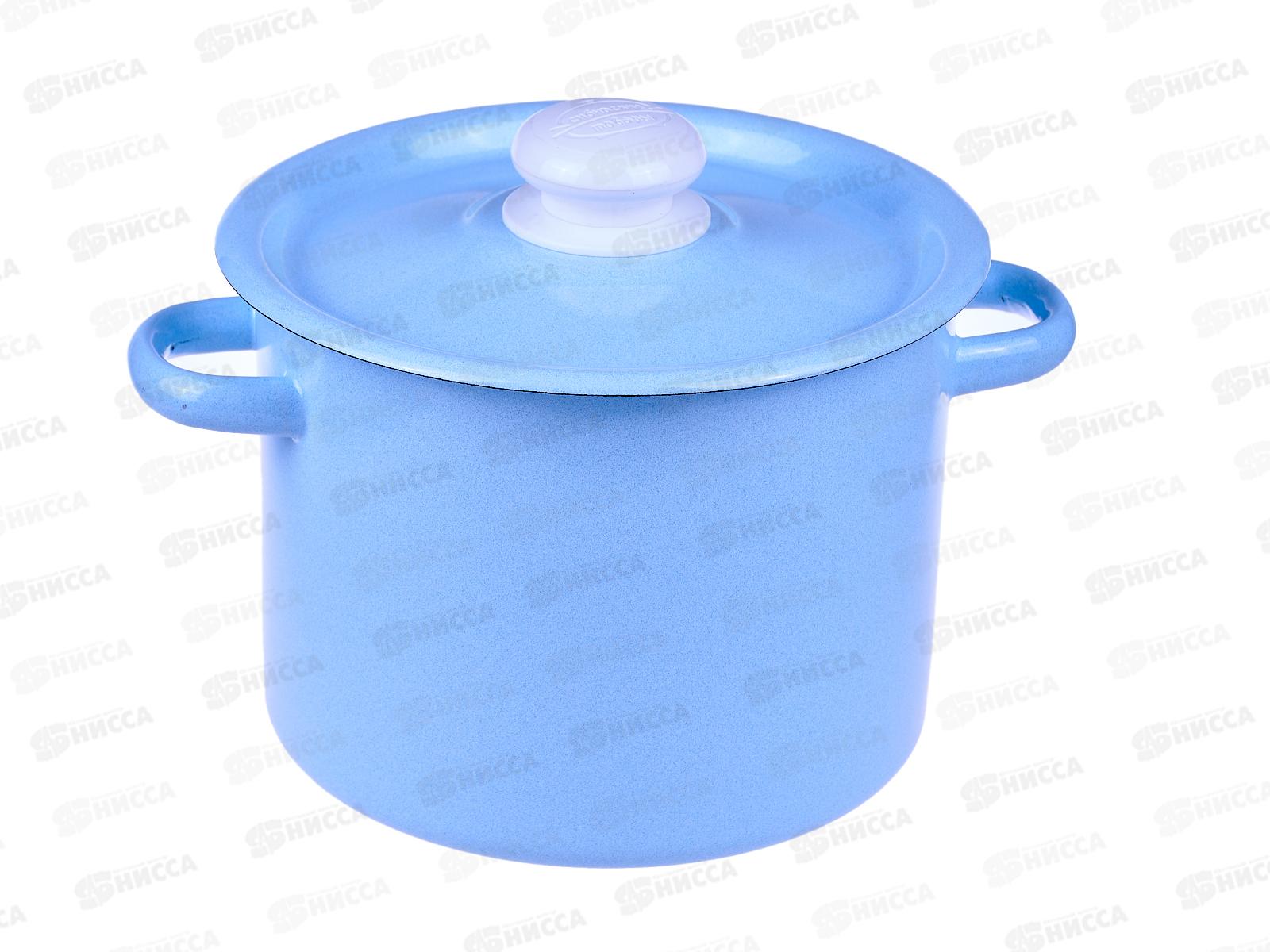 Кастрюля 3,5л цилиндрическая серо-голубая с пластиковой кнопкой С41612.3СГ