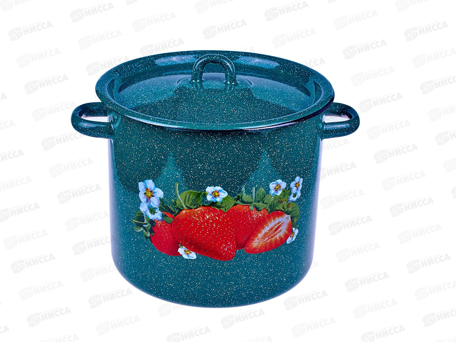 Кастрюля 5,5л цилиндрическая Клубника садовая, зелёный рябчик с петлей С1617.з*59