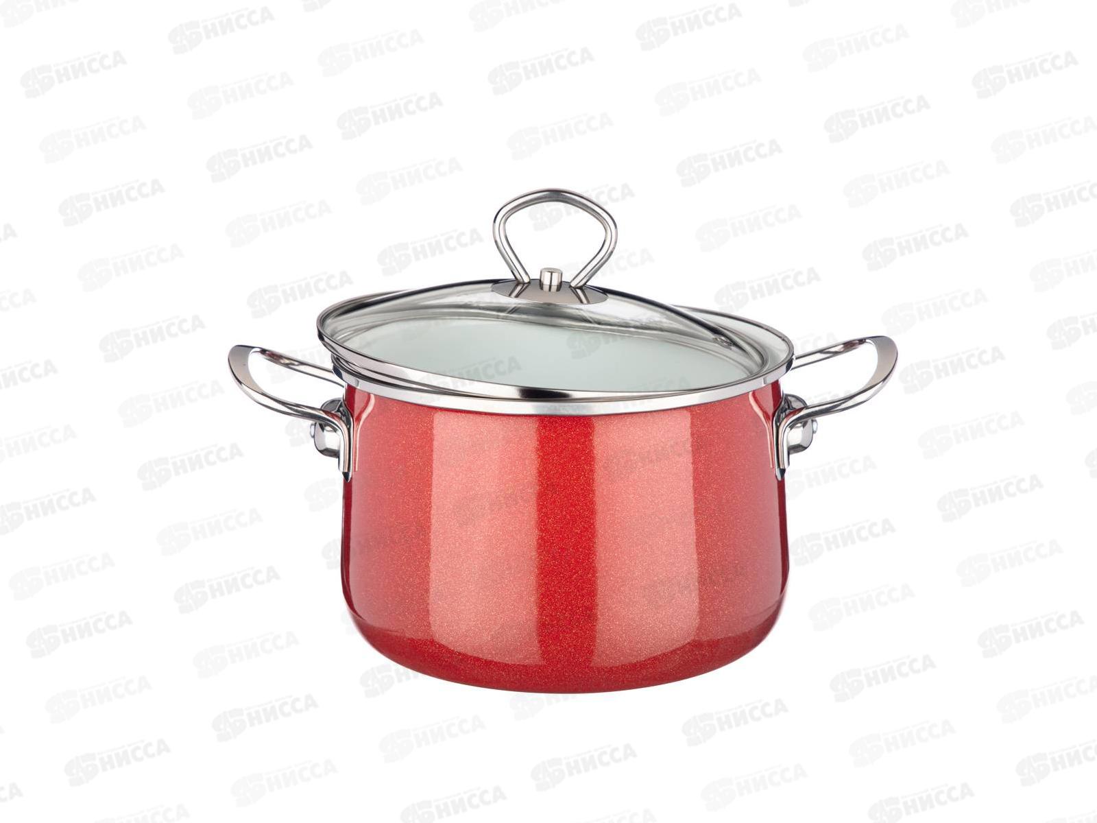 Кастрюля эмаль Deluxe со стеклянной крышкой красный 3,1л 901-051