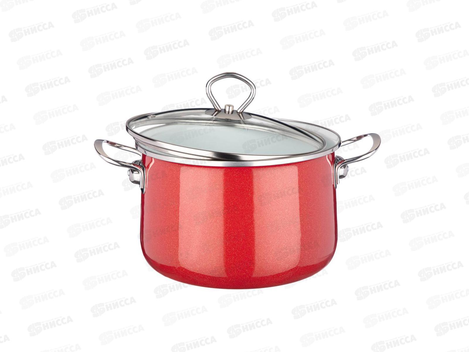 Кастрюля эмаль Deluxe со стеклянной крышкой красный 4,1л 901-052