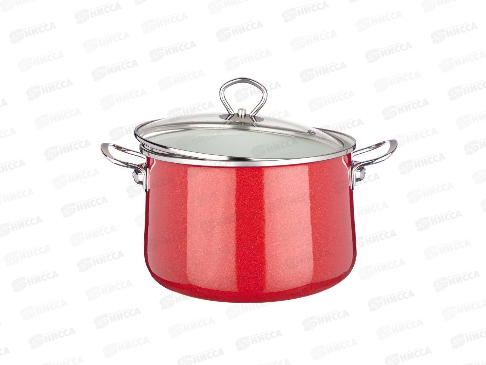 Кастрюля эмаль Deluxe со стеклянной крышкой красный 5,2л 901-053