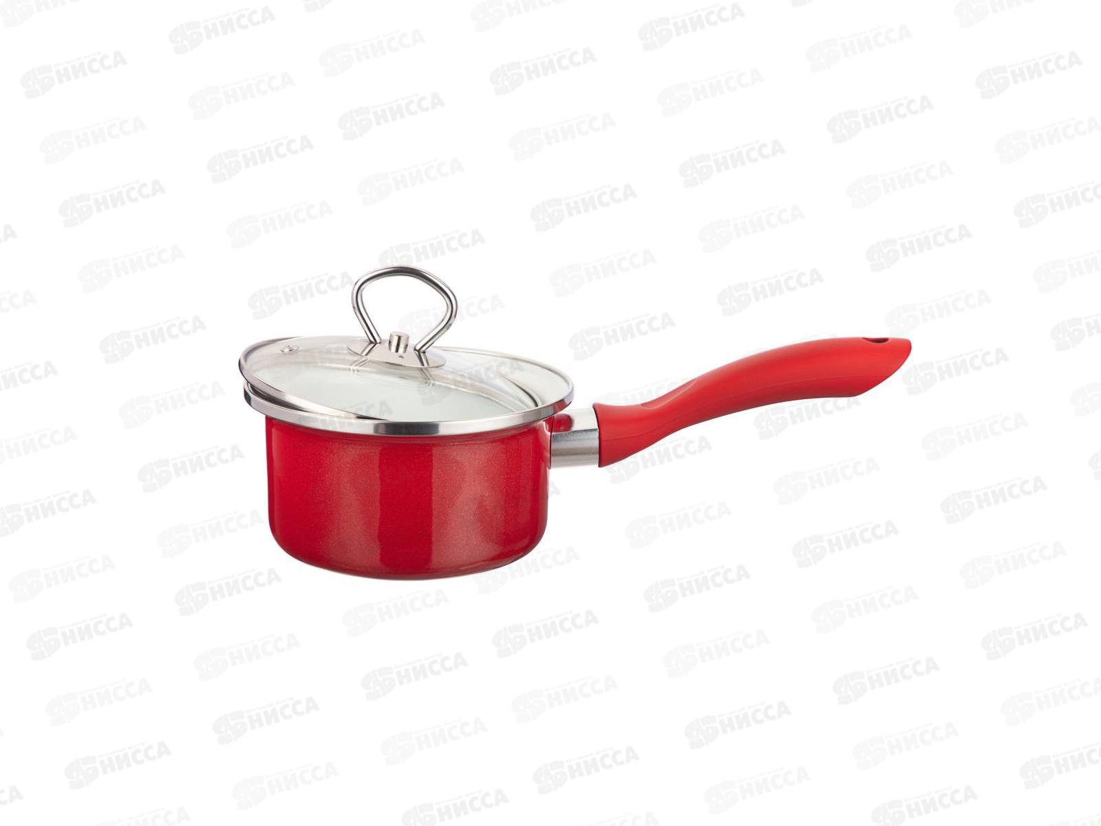 Ковш эмаль Deluxe со стеклянной крышкой красный 1,1л 901-055