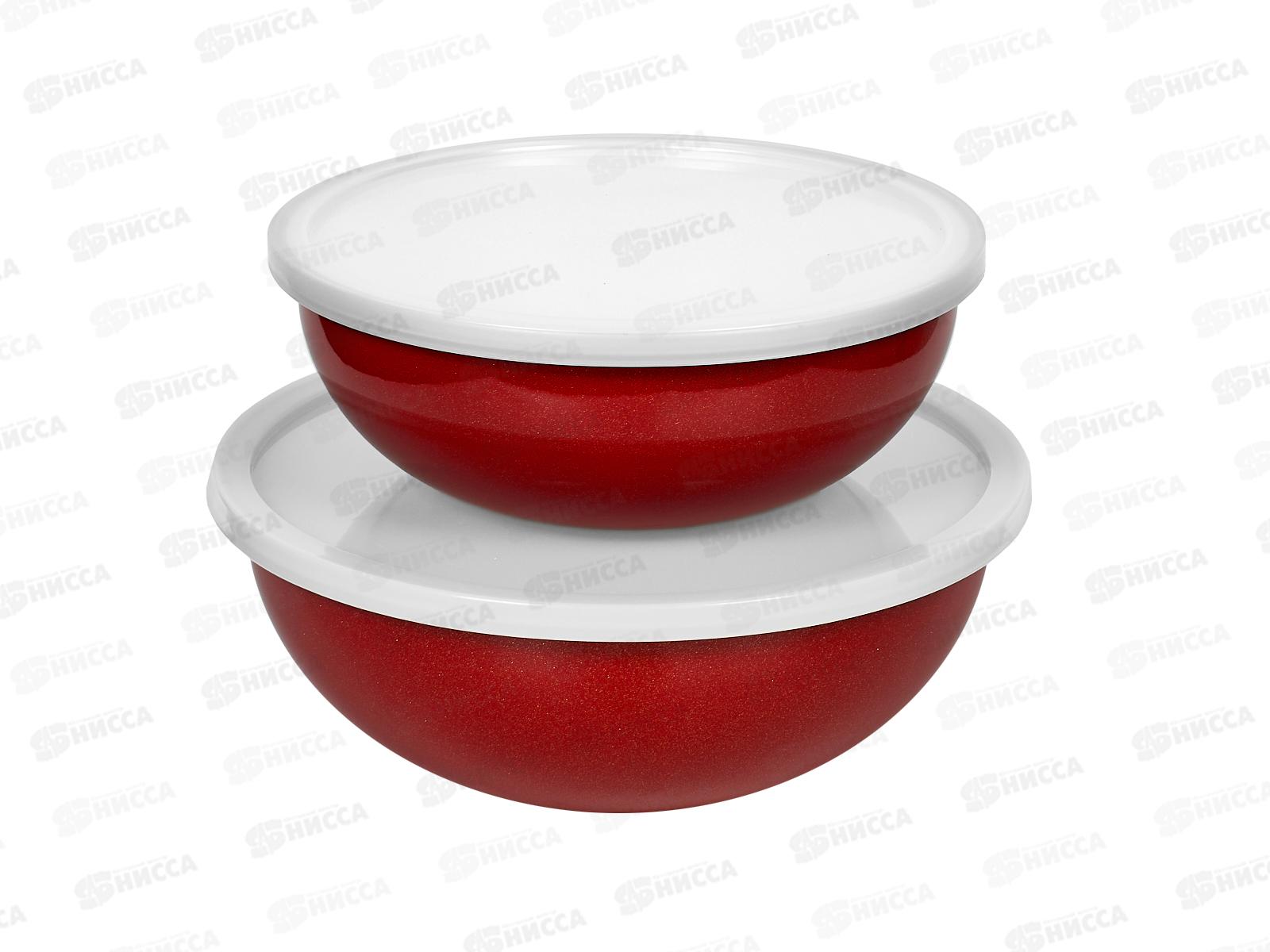 Набор мисок эмаль Deluxe  с пластик крышками 4ро красный 901-056
