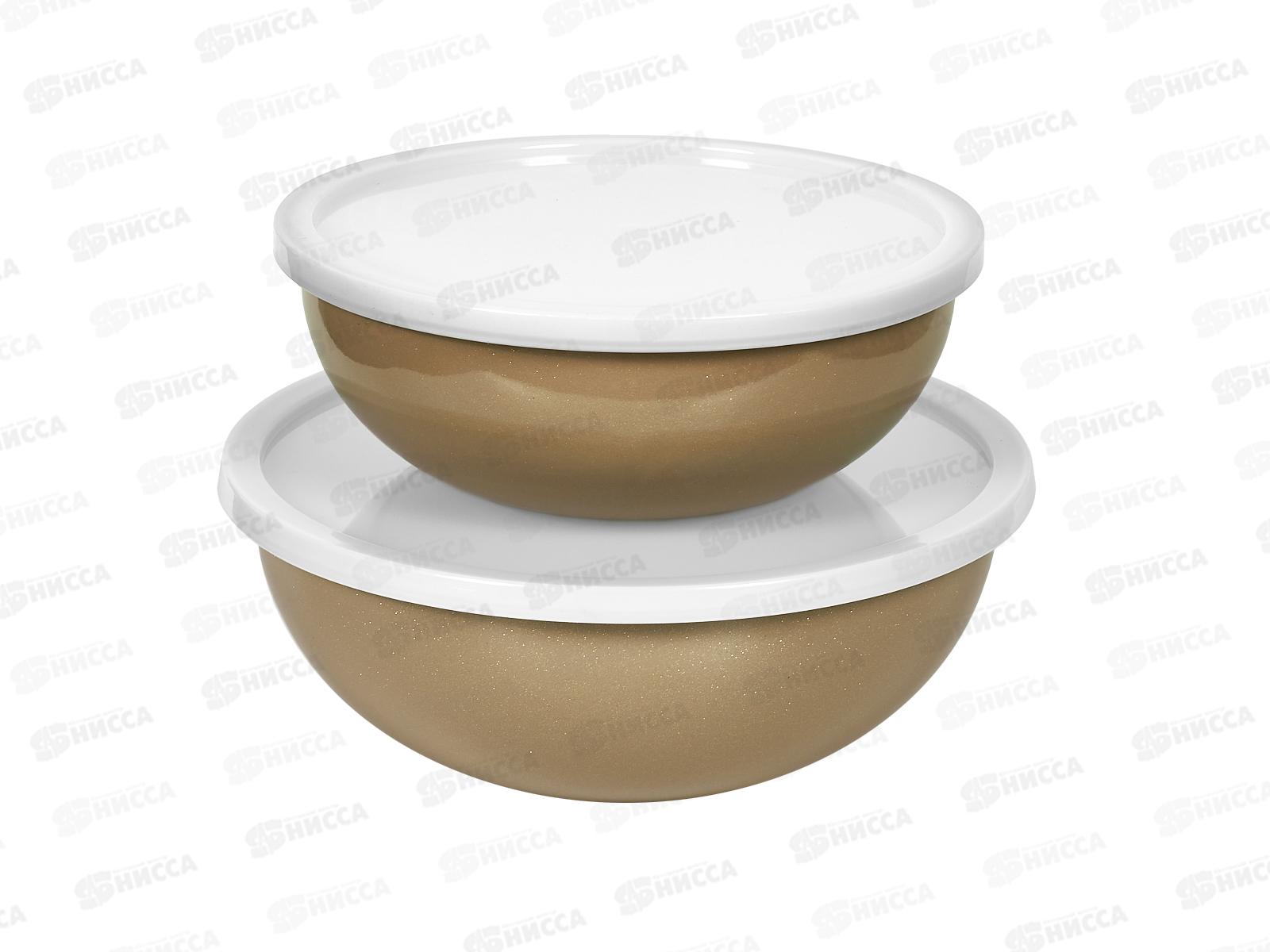 Набор мисок эмаль Deluxe с пластик крышками, кофейный 4пр 901-086