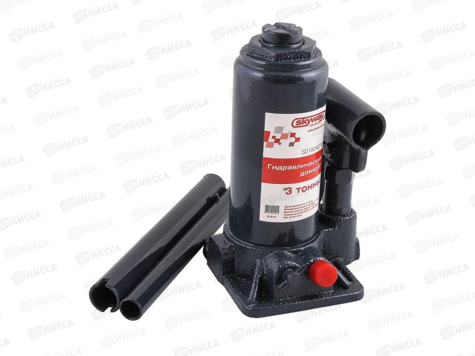 Домкрат гидравлический бутылочный SKYWAY с клапаном в кейсе 3т h 175-345мм
