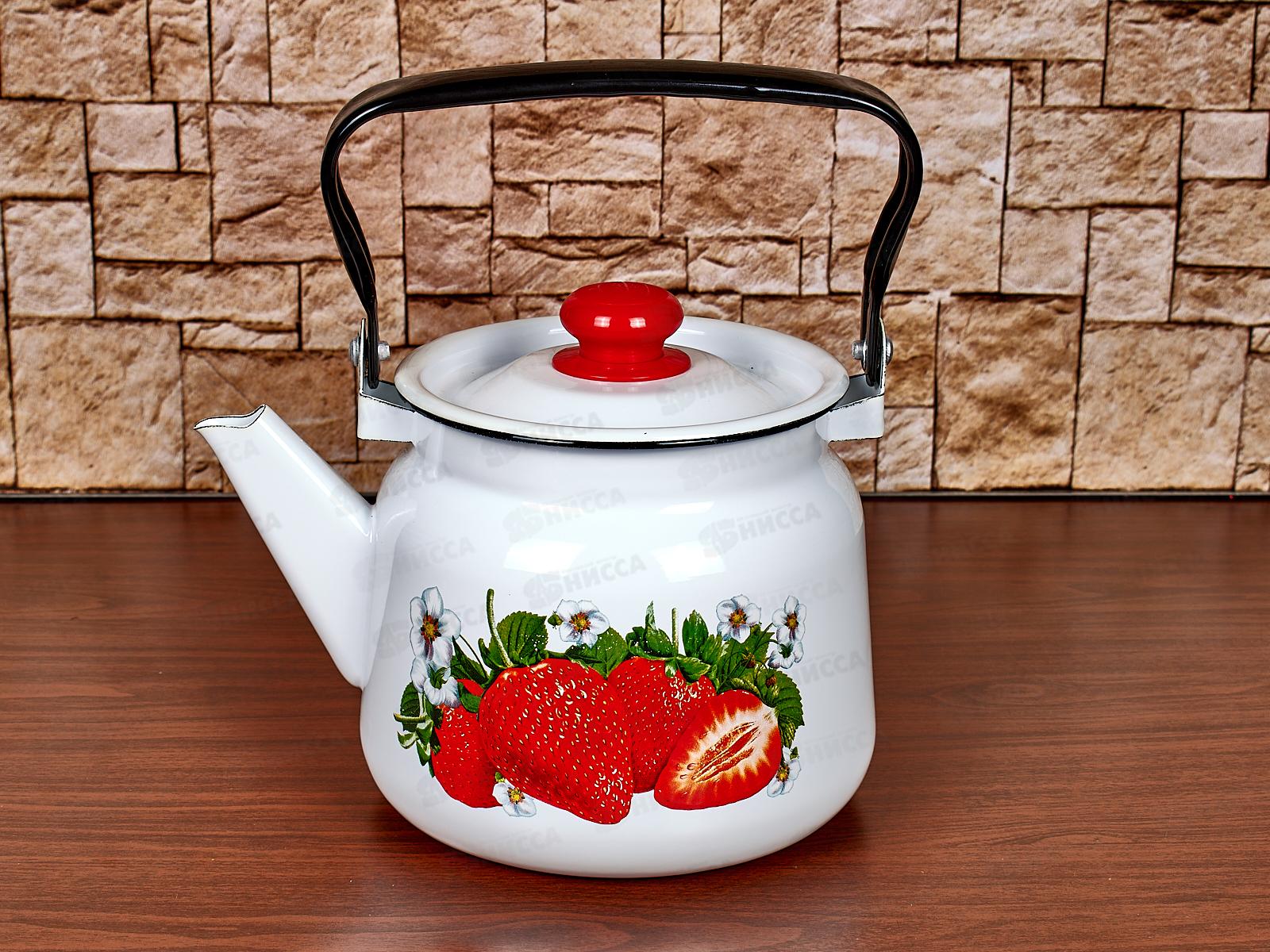 Чайник 2,3л Клубника садовая, белый с пласт. кнопкой  С2714.3*59