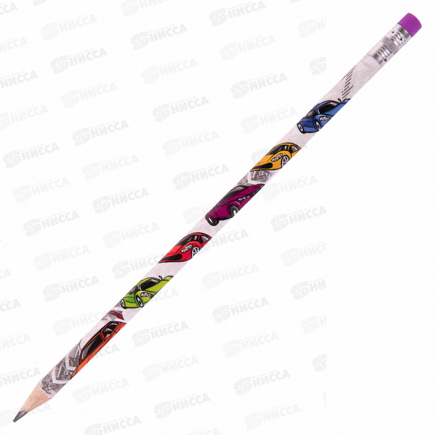 Карандаш чернографитный с ластиком Юнландия Машинки, HВ 181781 *45/360