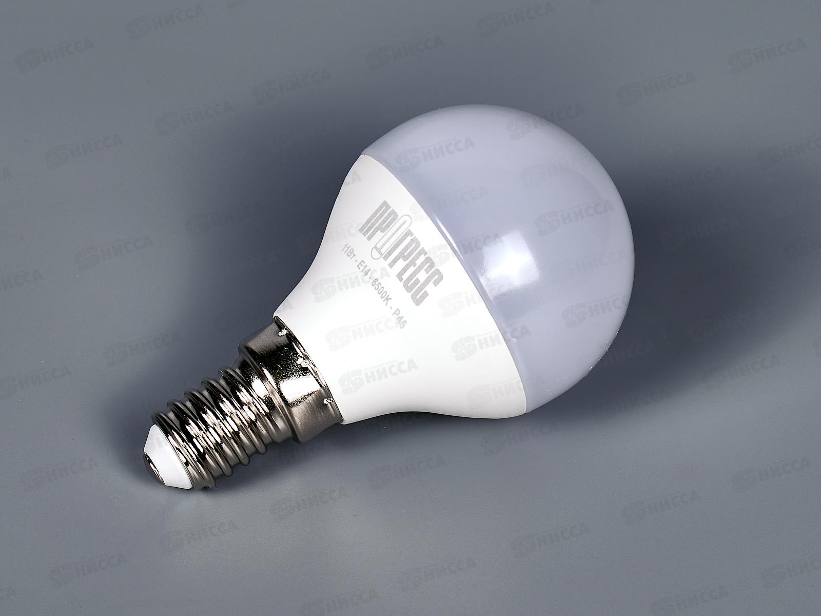 Лампа светодиодная Прогресс Standard 11Вт E14 P45 ШАР яркий свет *10/100