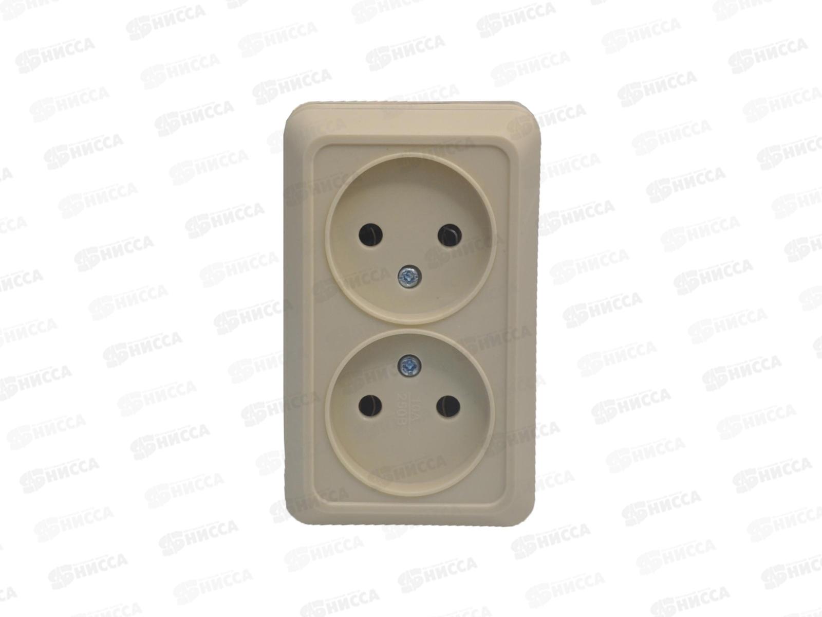 Розетка открытая установка 2 местная Прогресс б/з, бежевая *10/200