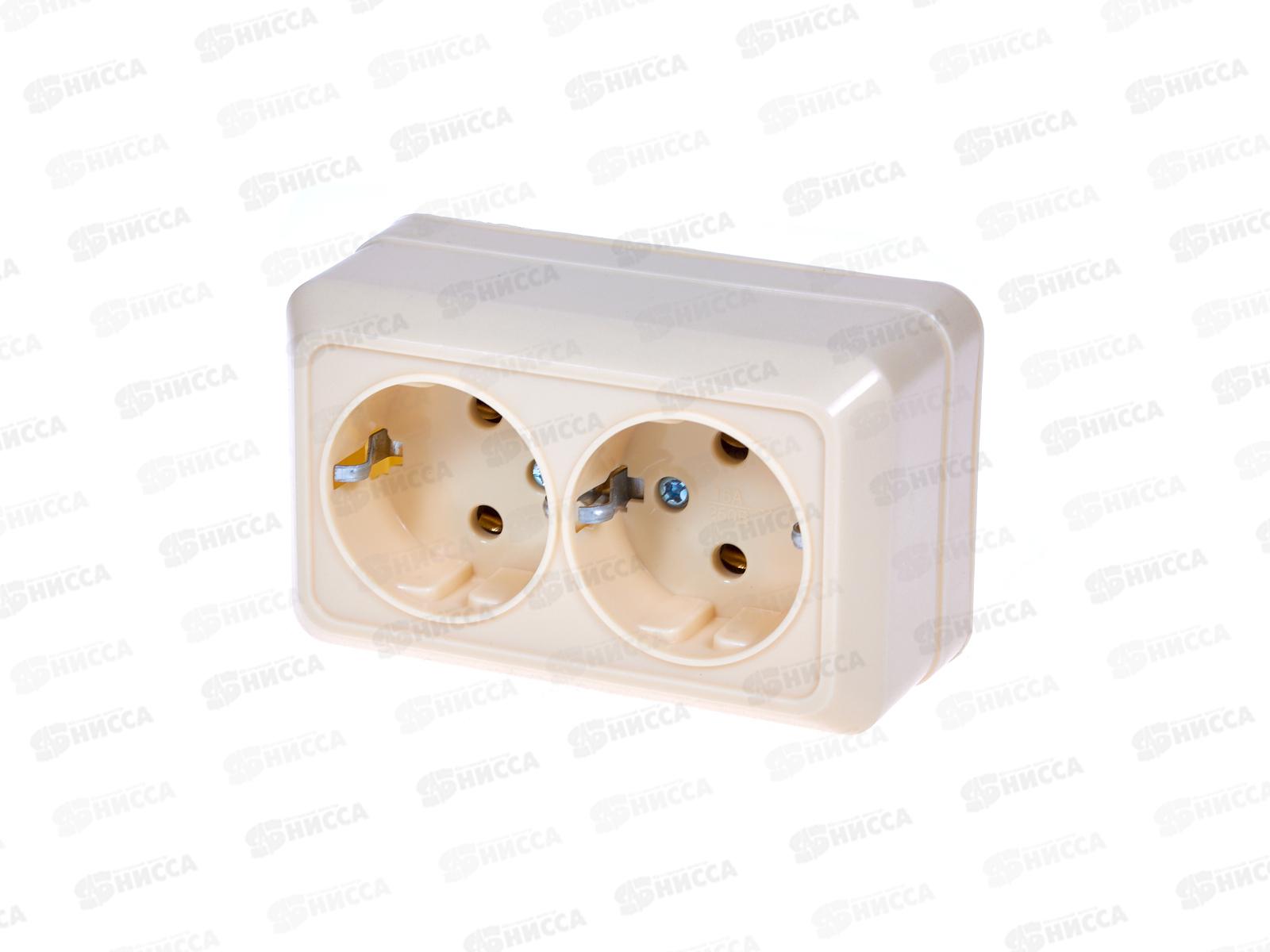 Розетка открытая установка 2 местная Прогресс с/з, бежевая *10/200