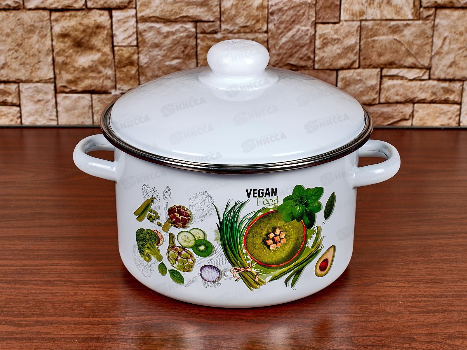Кастрюля 3,0л эмалированная с рисунком 01-Б1612/4 Веган *4