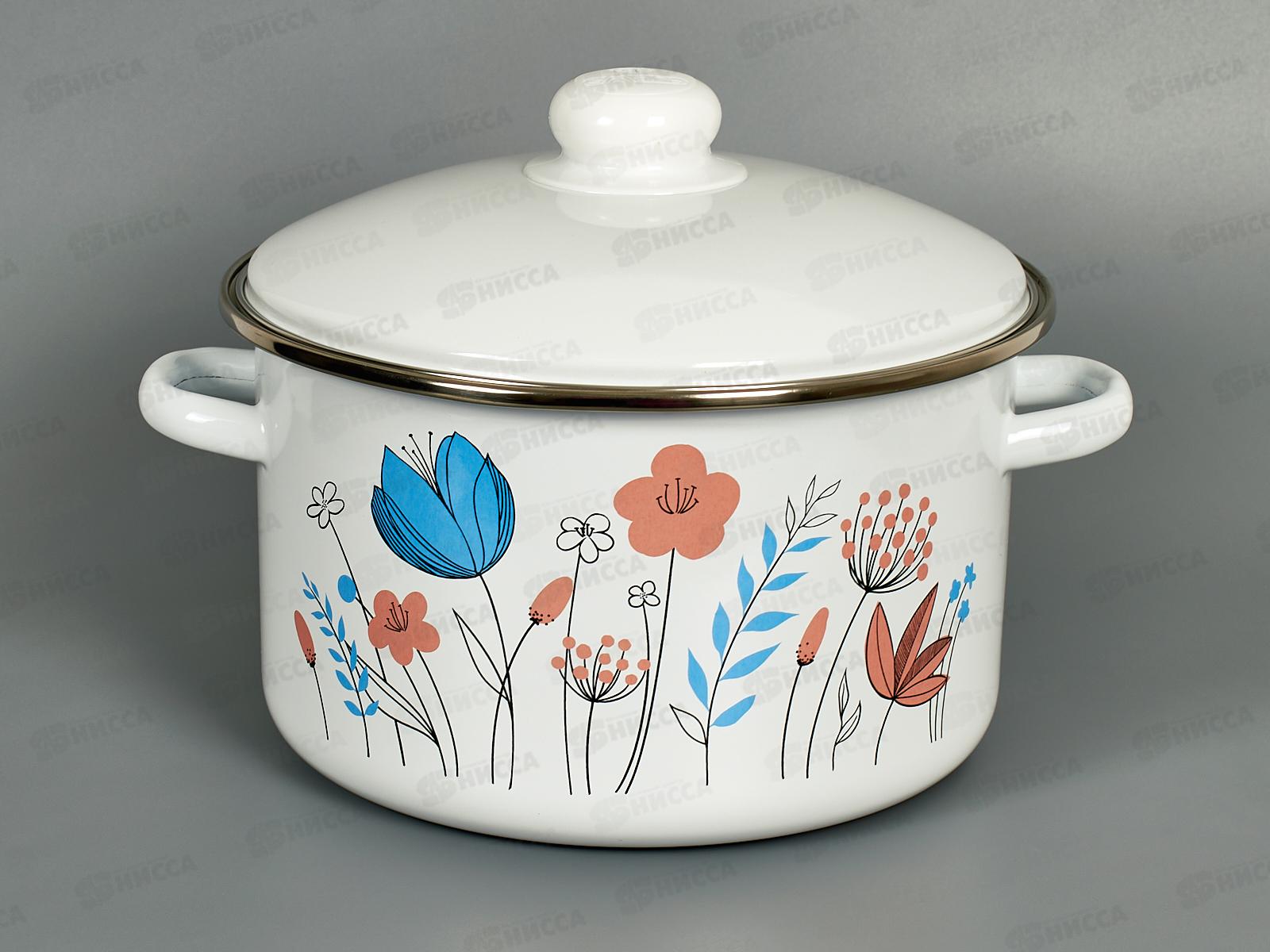 Кастрюля 4,0л эмалированная с рисунком 01-Б1614/4 Цветочки *4