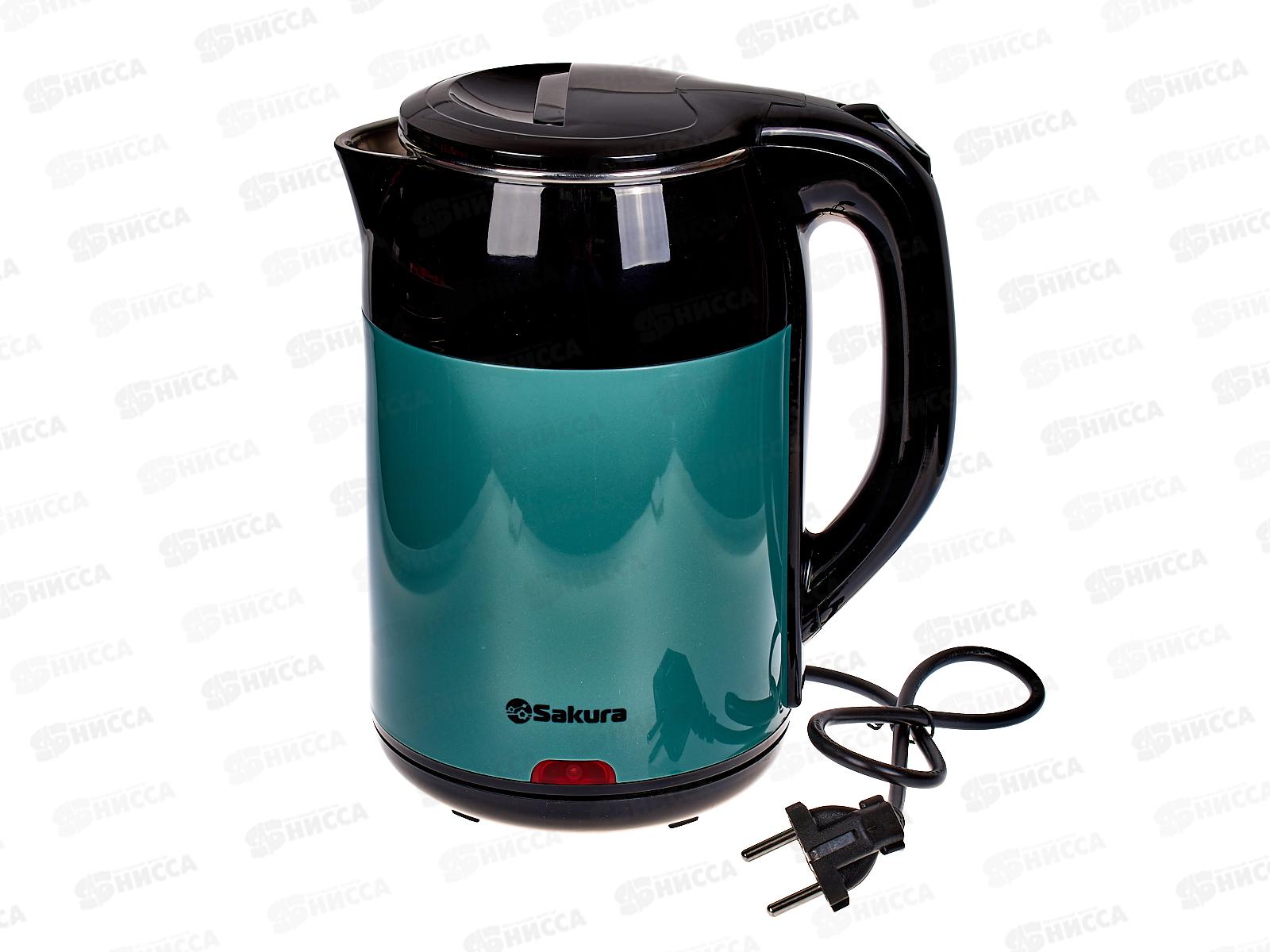 Чайник электрический SA-2168BGR 1,8л черно-зеленый диск