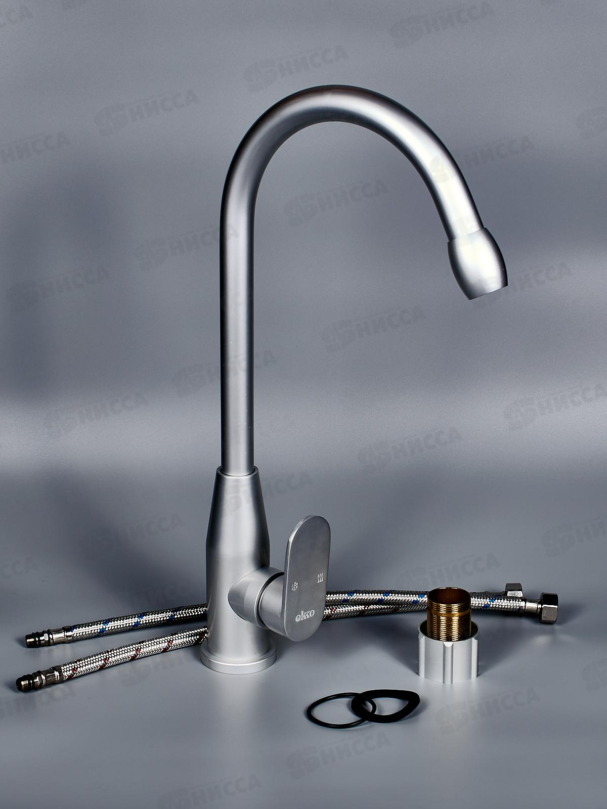 Смеситель для кухни алюминий с гайкой, серый, E4061