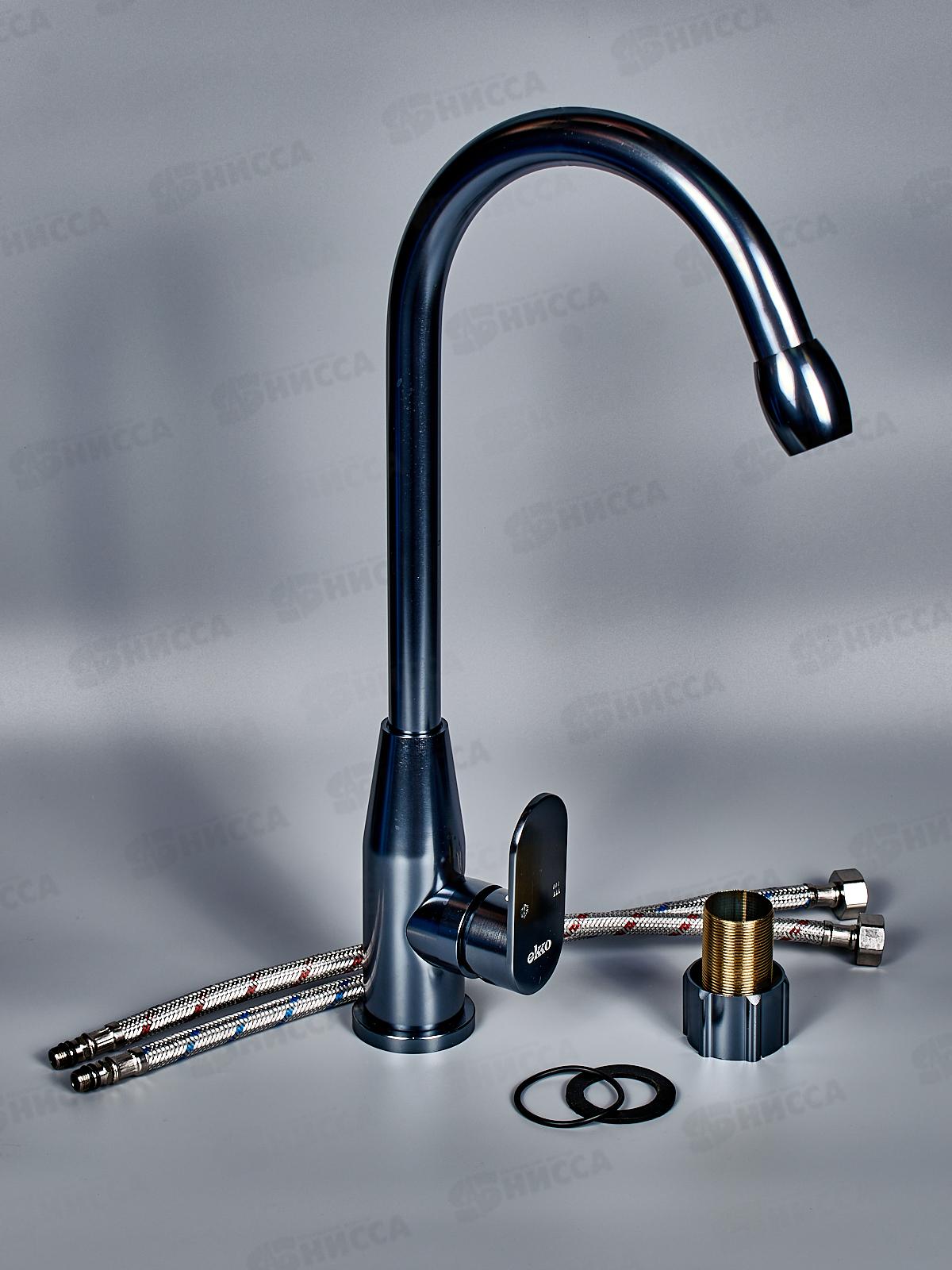 Смеситель для кухни алюминий с гайкой, темно-серый, E4062