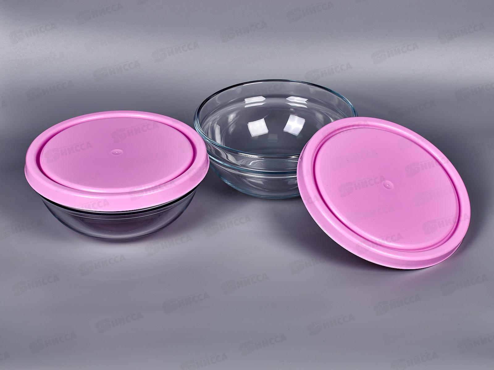 Набор салатников Шеф 172мм 2шт из закаленного стекла с розовой крышкой 53563BTD2