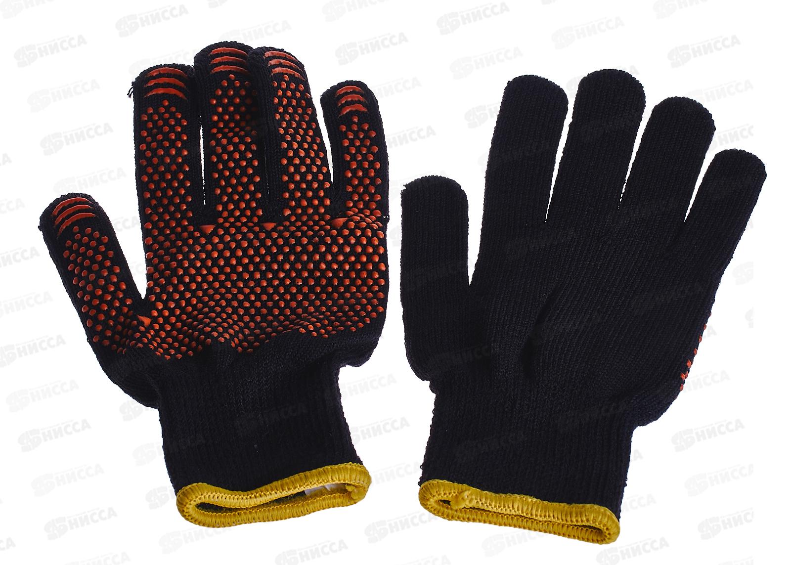 Перчатки хлопчатобумажные плотной вязки с ПВХ, &quotТочка&quot, черные, 8, 10кл., 72-75г, TDM, 0210 *100