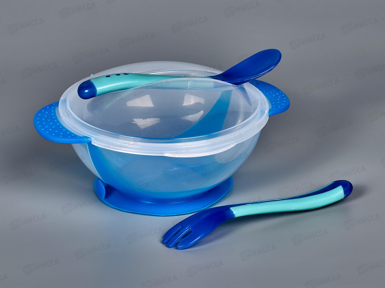 Тарелка на присоске с ложкой и вилкой арт 139