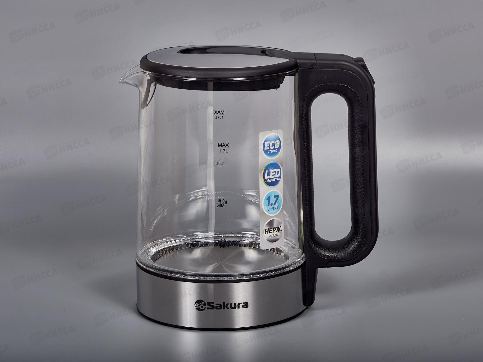 Чайник электрический SA-2726SВК (1,7) стеклянный, подсветка