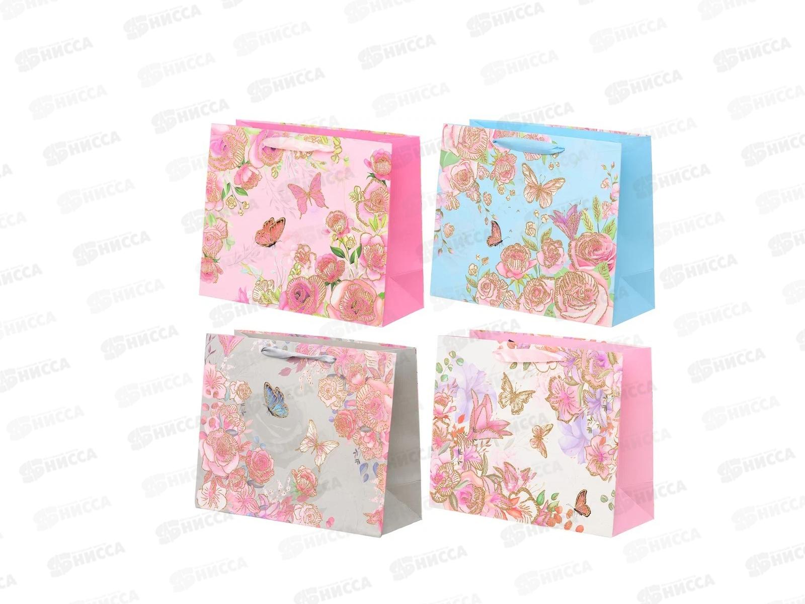 Пакет подарочный бумажный, 23*10*18см,ЦВЕТЫ Бабочки,асс МС-6101*20