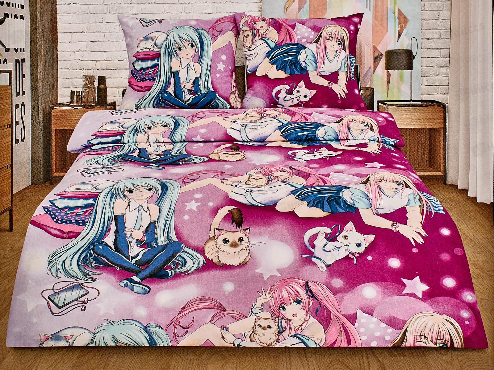 Комплект постельного белья 1.5спальный 215*150 бязь наб,пл125 Аниме с 1 наволочкой 70*70