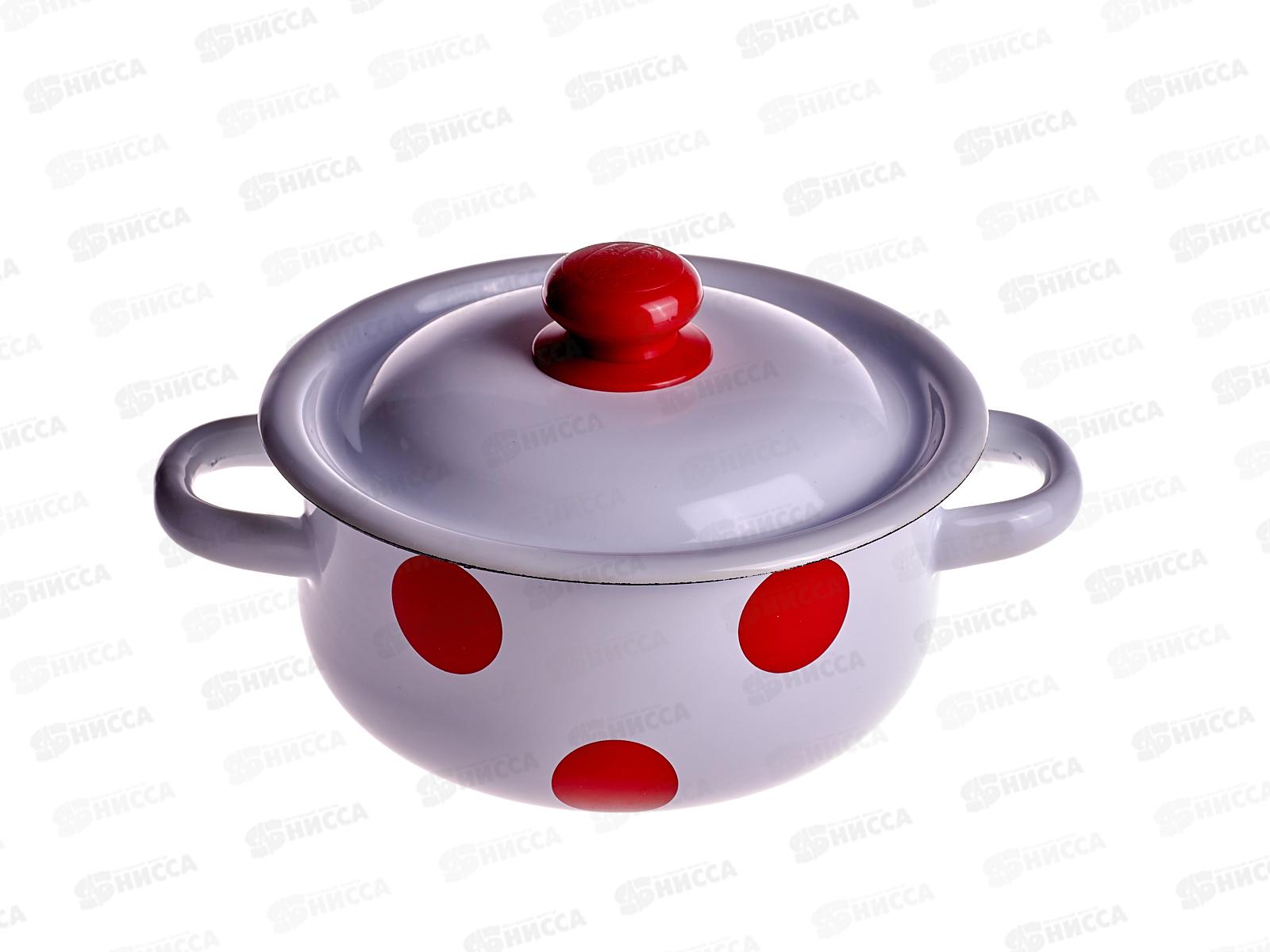 Кастрюля 1,5л цил Красный горох, белая с пластм.кноп. С1607.3*79
