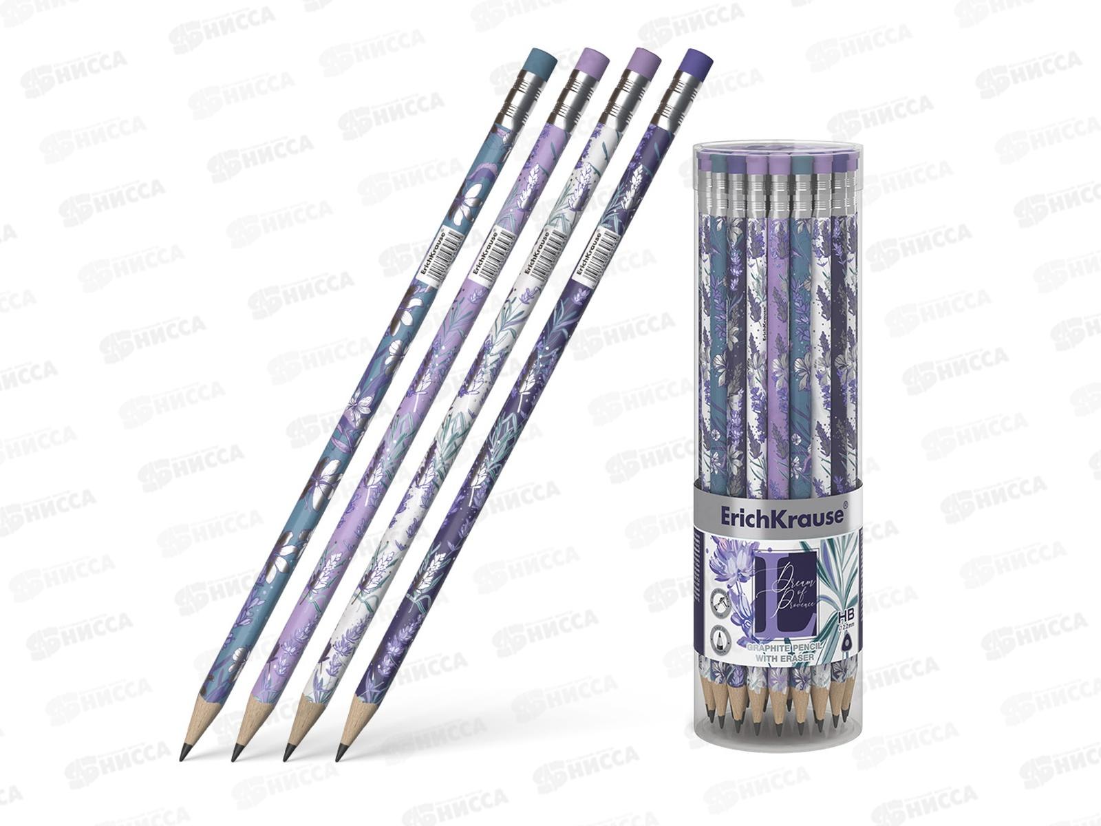 Карандаш чернографитный с ластиком EК Lavender HB, 56956 *42/252