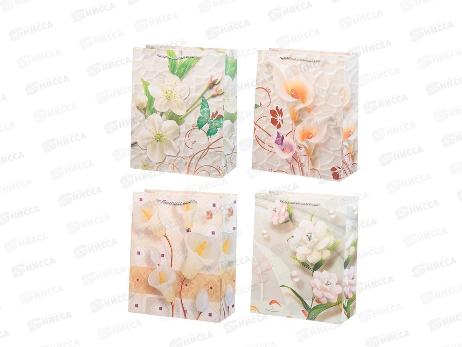 Пакет подарочный  бумажный, 26*32*12см, ЦВЕТЫ,асс МС-5619 *20