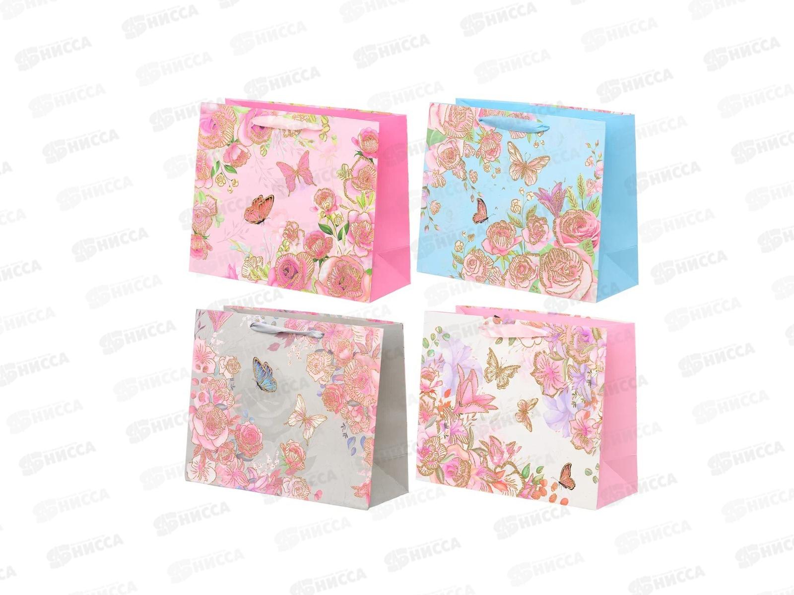 Пакет подарочный  бумажный, 31*12*25см, ЦВЕТЫ БАБОЧКИ, асс. МС-6102 *20
