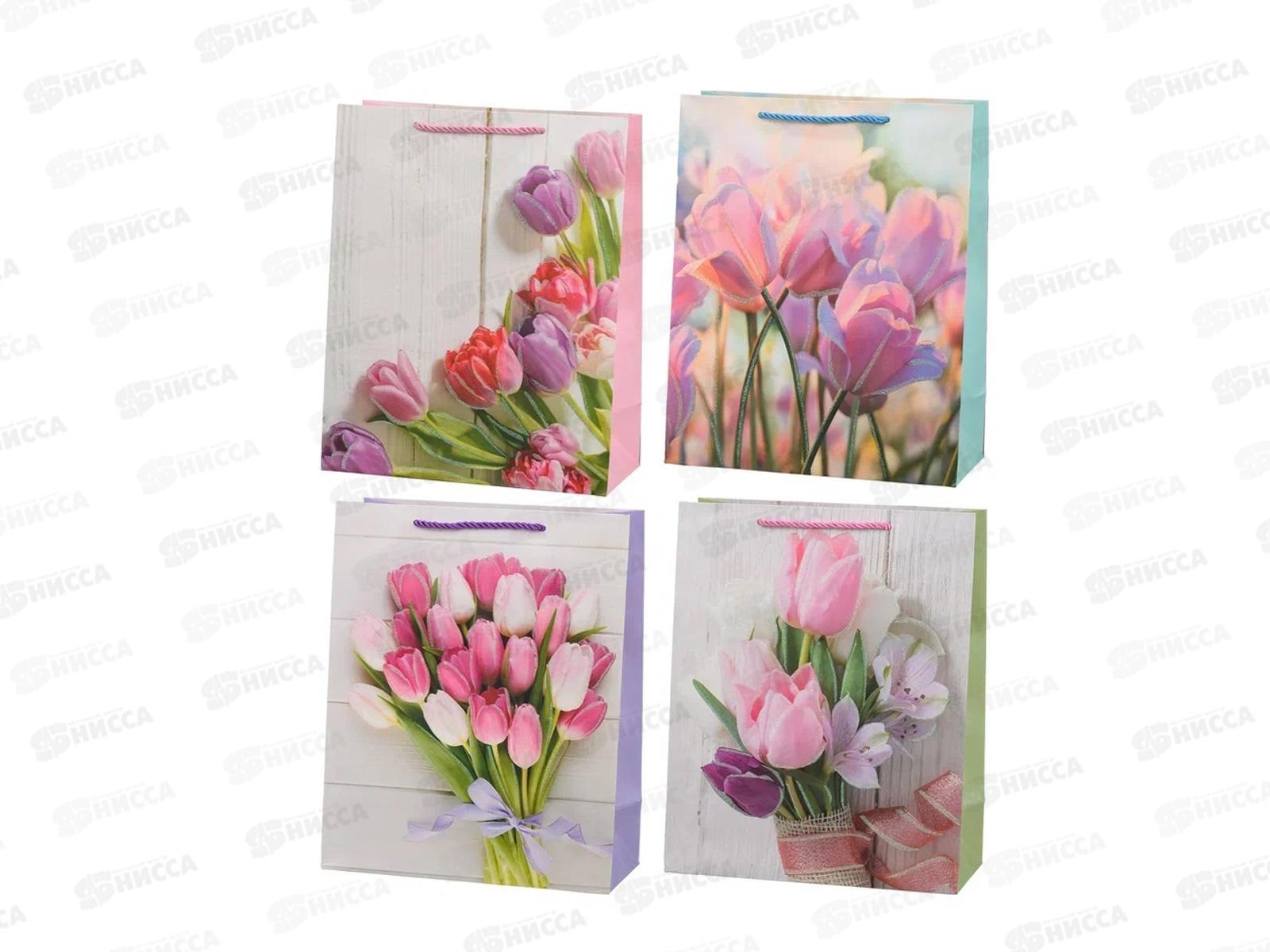 Пакет подарочный бумажный, 26*32*12см, ТЮЛЬПАНЫ, асс МС-6214 *20