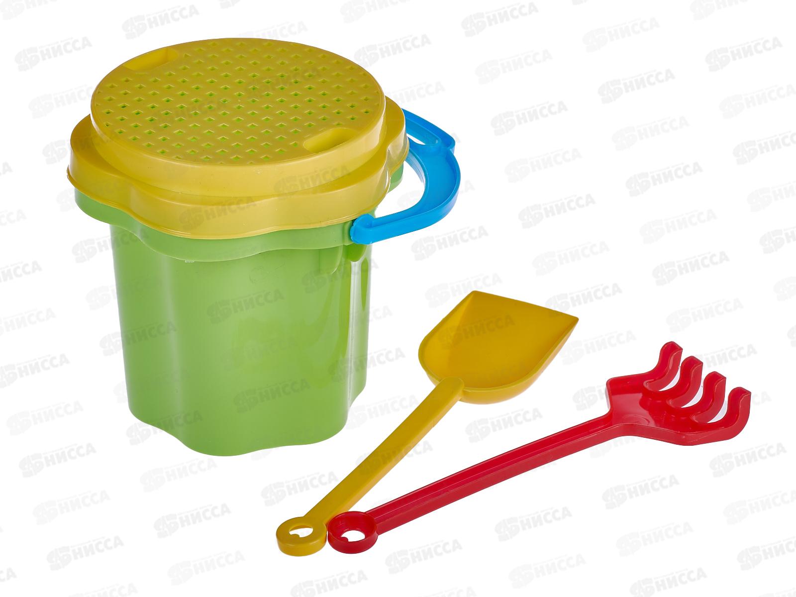 Набор песочный №101, 01801 (ведро-цветок 0,3л, сито, грабли, совок) *75