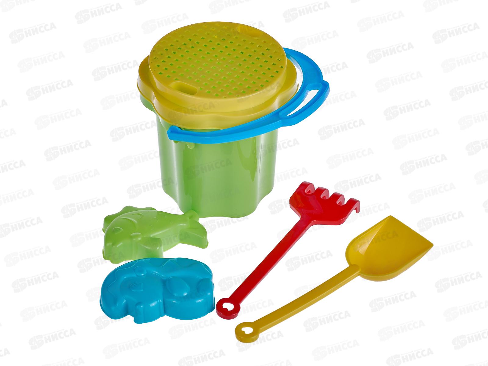 Набор песочный №103, 01803 (ведро-цветок 0,3л, сито, грабли, совок, 2 формочки) *55