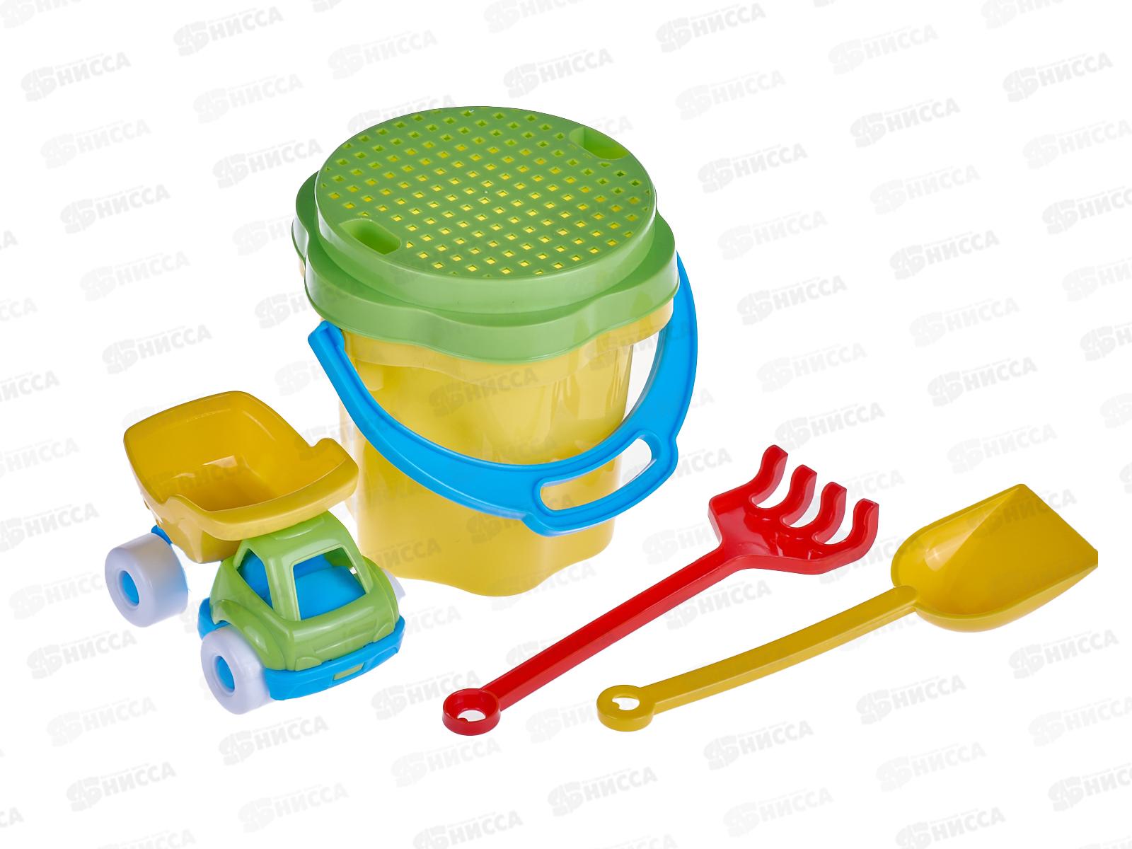 Набор песочный №106, 01806 (ведро 0,3л, сито, грабли, совок, машинка &quotБублик&quot) *55