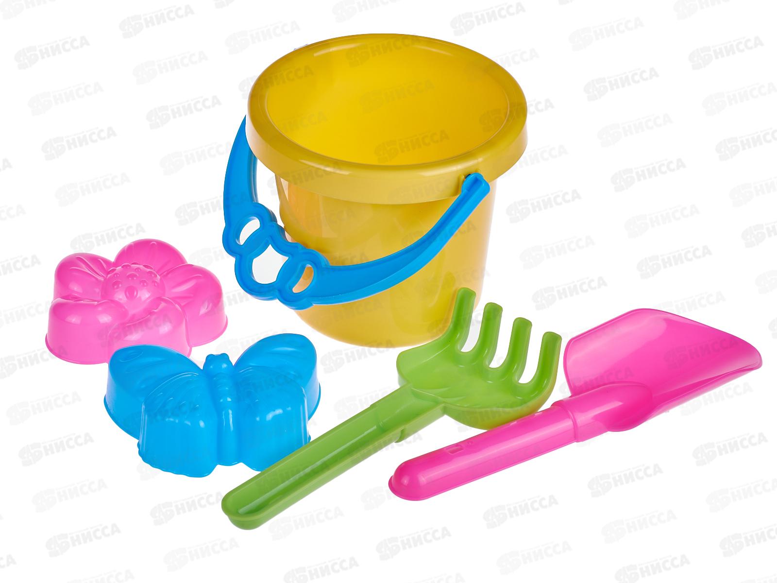Набор песочный №112, 01812 (ведро 0,8л, совок 19см, грабли 19см, 2 формочки) *36