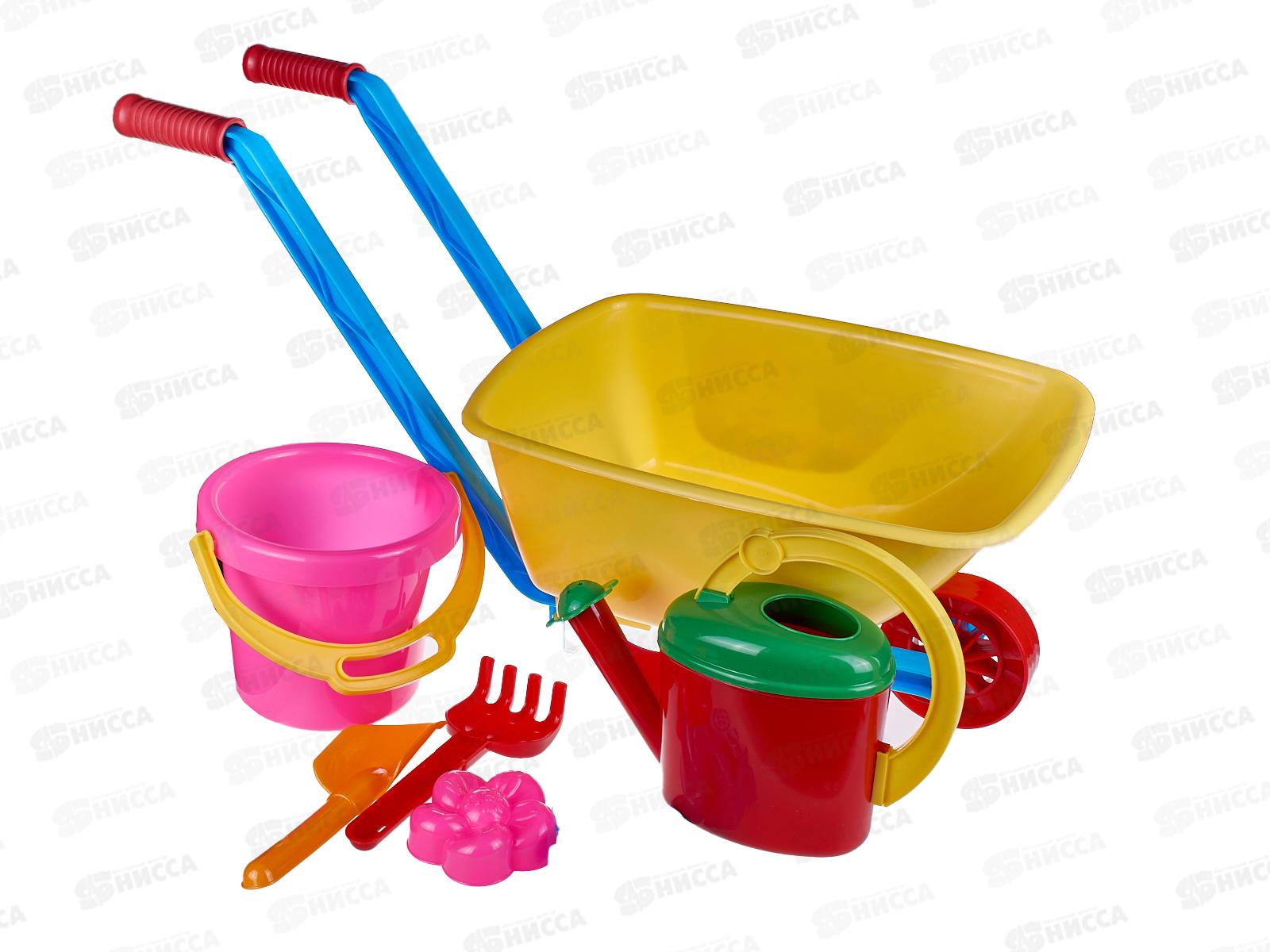 Набор песочный №113, 01813 (тачка, ведро 1,4л, лейка 0,8л, совок 19см, грабли 19см, 2 формочки) *2