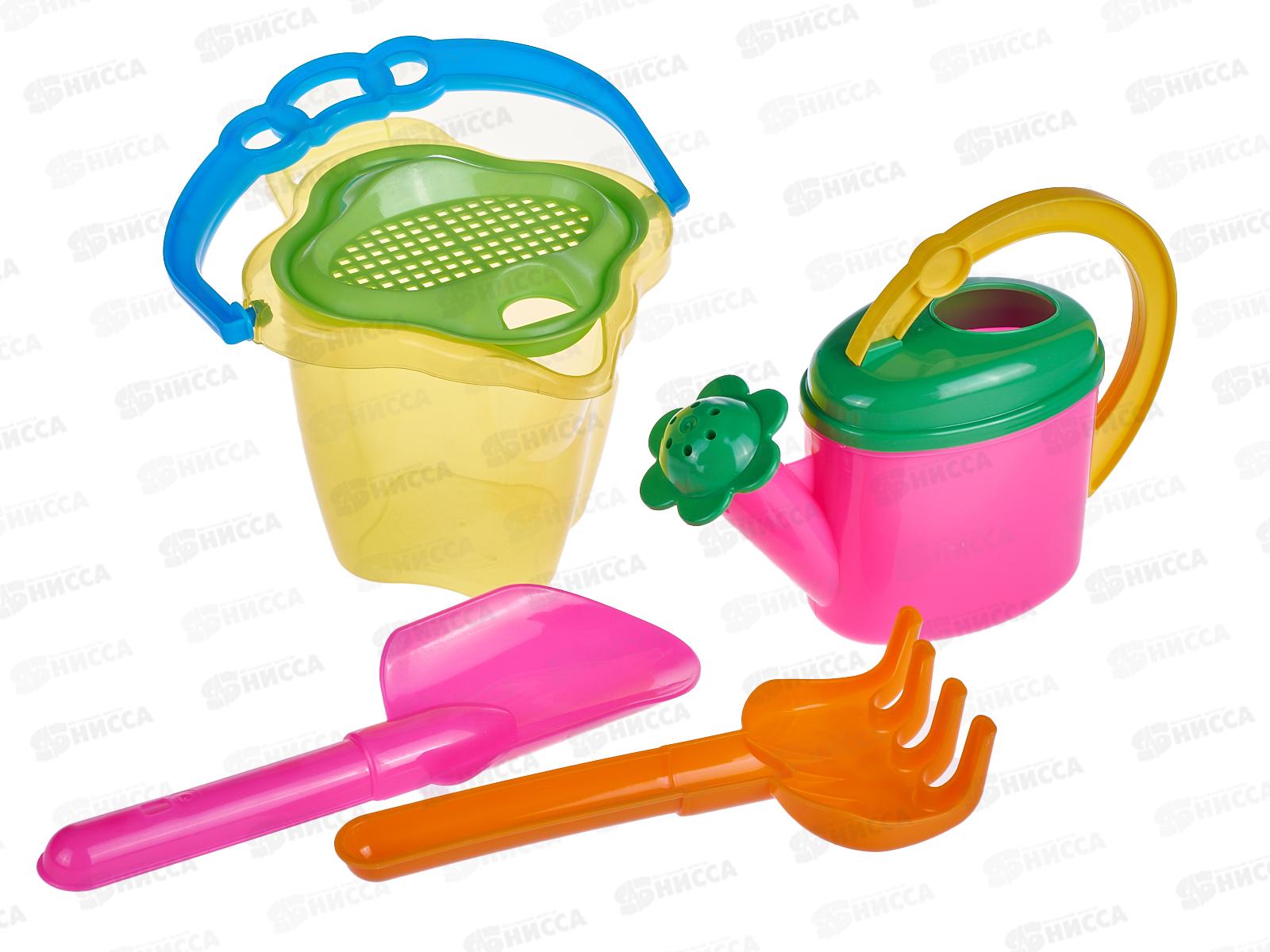 Набор песочный №118, 01818 (ведро 0,6л, сито, грабли 19см, совок 19см, лейка 0,3л) *26