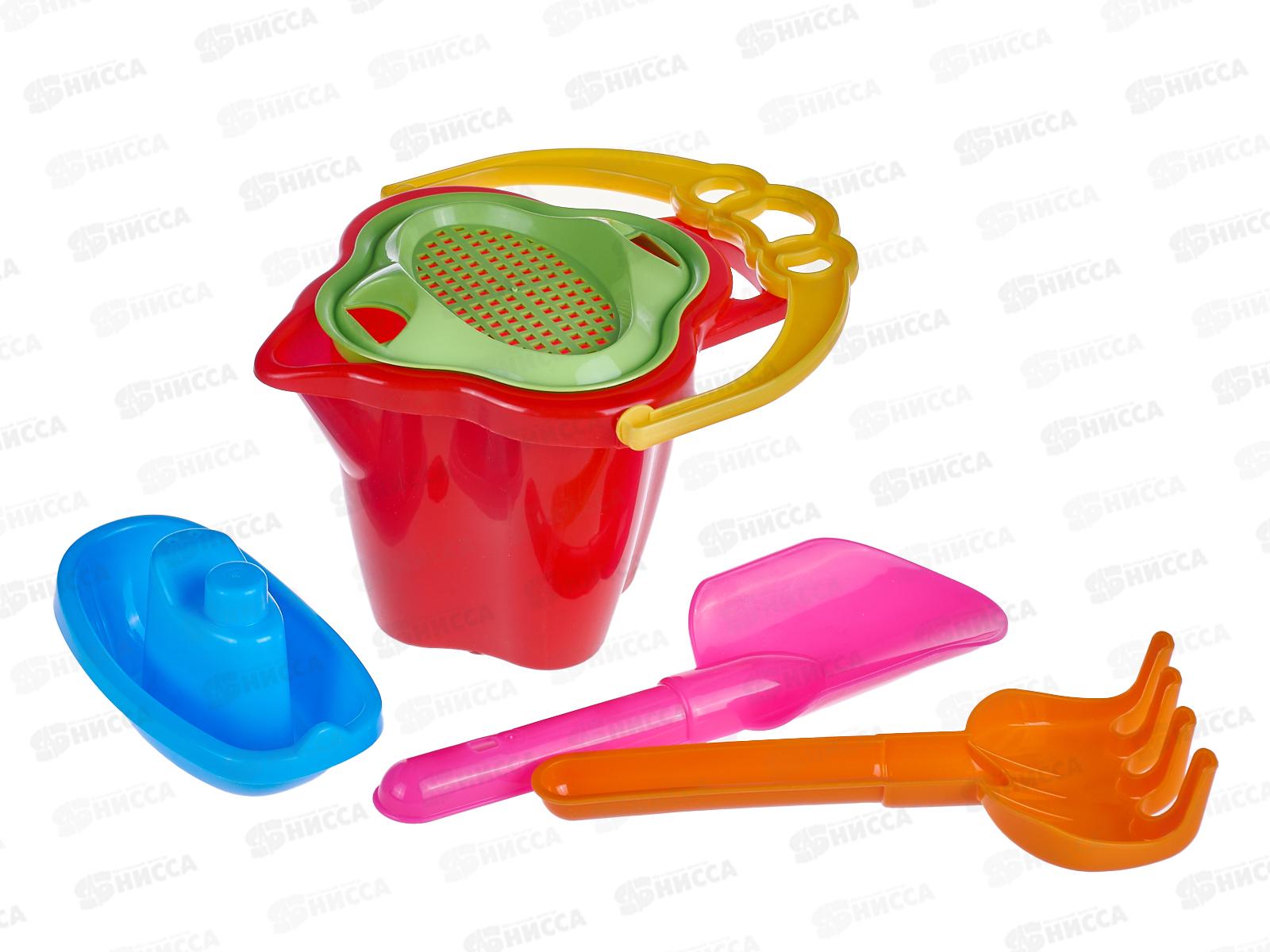 Набор песочный №119, 01819 (ведро 0,6л, сито, лопатка 19см, грабли, 1 кораблик малый) *24