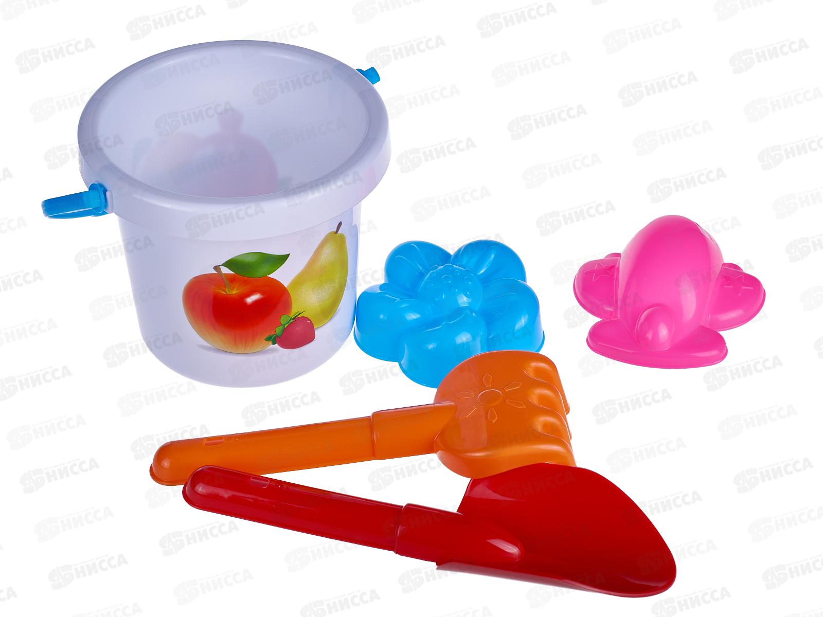 Набор песочный №122, 01822 (ведро 0,8л, совок 19см, грабли 19см, 2 формочки) *36